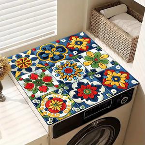 1개, 배수 패드, 다채로운 멕시코 타라베라 타일 디자인 세탁 매트, 폴리에스터 비누 걷기 & 건조기 보호용 상단 커버, 세탁기 먼지 매트, 생기 넘치는 주방 액세서리, 집 & 욕실 장식