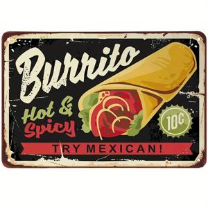 1pc 빈티지 Burrito 뜨거운 매운 시도 멕시코 로그인 홈 부엌 농가 정원 벽 장식 7.9x11.9inch 알루미늄