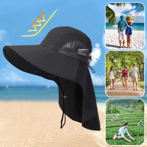 여성용 햇빛 차단 버킷햇, 여름 야외 사이클링 캠핑용 넥플랩이 있는 넓은 모자, 얼굴과 목을 가리는 낚시모자