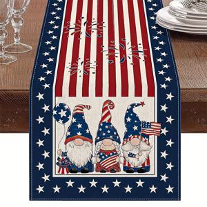 1개의 테이블 러너, 7월 4일 장식 테이블 러너, 독립 기념일 식탁보 노움 별 애국적인 미국 미국 날 빨간색 흰색 파란색 테이블 원단 장식 주방 식탁, 실내, 실외, 가정 용품