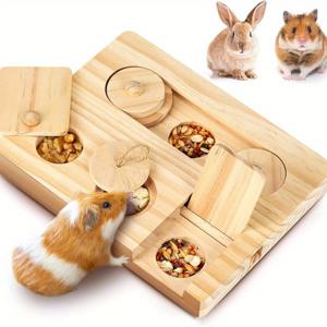 햄스터, 토끼, 치와와, 쥐 및 거북 등을 위한 재미있는 장난감을 위한 간식 자동 분배기가 포함된 6 In 1 목재 상호 작용 풍부한 장난감