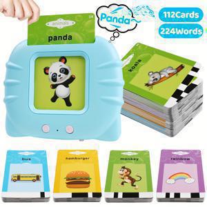파란색 유아 플래시 카드 학습 장난감 2 3 4 5 6 세, 112pcs 플래시 카드, 224 단어, 유치원 학습 전자 장난감 및 2-6 세 어린이를위한 생일 선물이있는 독서 기계