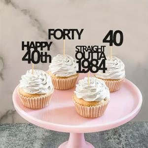 1984년생 스트레이트 아웃타 블랙 크리에이티브 컵케이크 삽입물 12개/24개, 생일 축하 파티 케이크 장식, 디저트 테이블 장식 용품, 케이크 장식 용품, 베이킹 장식 용품, 파티 장식 용품