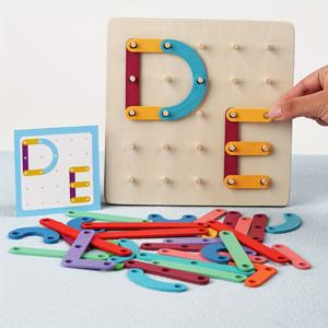 크리에이티브 페그보드 퍼즐, 몬테소리 초등 교육 문자 숫자 기하학적 그래픽 교육 보조 도구, 부모-자녀 상호작용 다양한 세트 기둥 퍼즐 게임, 아이들을 위한 나무 교육 장난감