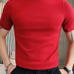남성 셔링 단색 슬림핏 캐주얼 반팔 티셔츠, 남성 의류
