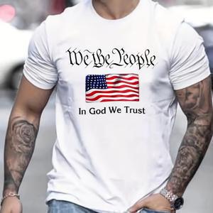 편지 'We The People, In God We Trust' 프린트 T 셔츠, 남성용 티셔츠, 여름 봄 가을 캐주얼 반소매 티셔츠, 선물용 탑