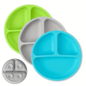 세트 3, 집게와 함께 유아용 접시 - 아기 접시 - 100% 식품 등급 실리콘 분할 접시 - BPA 무료 - 전자 레인지 및 식기 세척기 안전