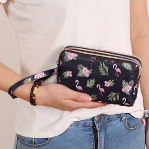 꽃무늬 롱 지갑, 대용량 다기능 지퍼 지갑, 휴대용 클러치 동전 지갑 손목줄 포함
