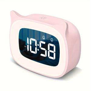 10대를 위한 귀여운 고양이 귀 시계, 침실용 디지털 시계 (분홍)