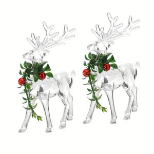 2pcs 아크릴 크리스마스 순록 장식품, 빨간 종소리와 함께 명확한 순록 입상 사슴 장식, 크리스마스 사슴 인형 탁상 장식 휴일 테이블 중심, 크리스마스 장식