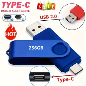 TYPE-C USB 플래시 드라이브 64GB/128GB/256GB 2-in-1 빨간색 메모리 스틱 휴대 전화 U 디스크용 회전식 펜 드라이브 Pendrive