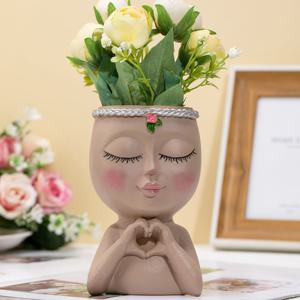 1pc 크리에이티브 수경 화분, 눈을 감은 인형 하트 모양 소녀 화분, 영원한 꽃 홈 장식 화분
