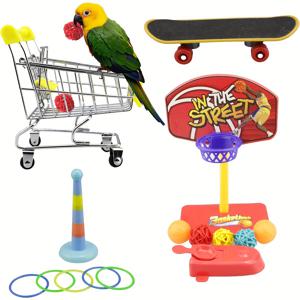 앵무새, 앵무새 지능 장난감, 미니 쇼핑 카트, 농구 스태킹 링, 새 장난감을위한 5pcs 조류 훈련 장난감