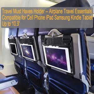 필수 여행 액세서리 - 항공기 트레이 테이블용 휴대용 검은색 폴리에스터 태블릿 마운트