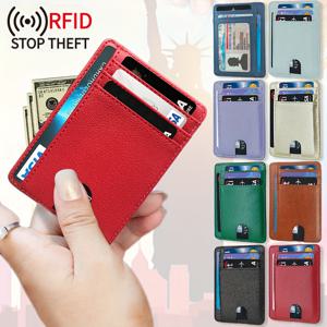 휴대용 RFID 차단 카드 홀더, ID 창이 있는 포켓 지갑, 미니멀리스트 슬림 동전 지갑
