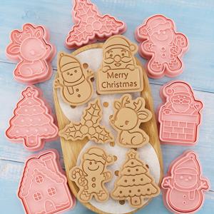 크리스마스 쿠키 스탬프 세트 8개 - 산타, 눈사람, 나무, 엘크 - 귀여운 패턴 퐁당 슈가크래프트 베이킹 도구