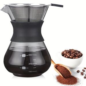 1pc 커피 메이커 위에 부어, 스테인레스 스틸 커피 필터가있는 커피 브루어 위에 부어, 대용량 도저 커피 메이커 단열 실리콘으로 부어, 400ml/13.5oz, 600ml/20oz, 800ml/27oz