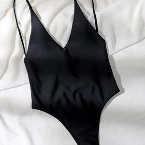 심플한 디자인의 섹시한 원피스 수영복, V넥 하이컷 비키니, 여성 수영복 및 의류