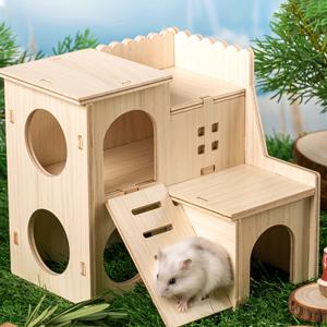 재미있는 슬라이드와 등반 사다리가있는 1pc 조립 된 DIY 햄스터 나무 집 작은 동물을위한 나무 재미 있은 놀이 장난감 쥐 마우스는 작은 빌라를 숨 깁니다