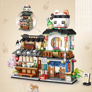 일본 거리 풍경의 이자카야 가게 미니 빌딩 블록, MOC 창의적인 일본 장난감 모형 세트, 집 장식 데스크톱 장식, 789개의 시뮬레이션 건축 구성 장난감 이스터 선물