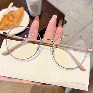 여성용 남성용 투명 렌즈 패션 안경, 금속 프레임 블루라이트 방지 안경