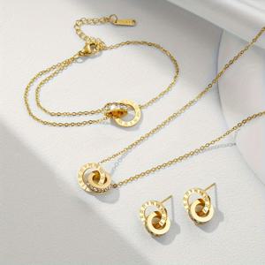 4 개/대 스테인레스 스틸 황금 가짜 다이아몬드 로마 숫자, 패션 유행 팔찌 목걸이 귀걸이 쥬얼리 남성용 세트