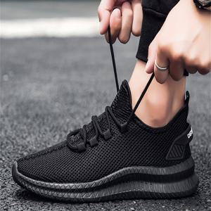 남성용 최신 유행 우븐 니트 통기성 운동화, 남성용 야외 활동을 위한 편안한 미끄럼 방지 레이스업 신발
