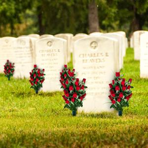 1pc 인공 묘지 꽃, 야외 묘지 장식 장미, 아름다운 배열 꽃다발과 묘지 화병, 지속적이고 물빠짐 없는 색상 (빨강)