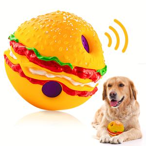 개를 위한 움직이는 기글 공, 훈련과 놀이를 위한 대화식 개 장난감 공, 햄버거 모양의 개 기글 공 개 선물