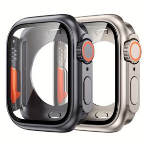 Apple Watch 시리즈 9 8 7 6 45mm 울트라 룩, 하드 PC + 360° 보호용 9H 강화 유리용 2-in-1 시계 케이스 2개, Apple Watch 45mm용은 Apple Watch Ultra용으로도 변형 가능