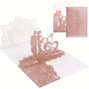 웨딩 카드, 신부와 신랑 3D 팝업 카드, 글리터 로즈 골드 웨딩 카드, 결혼을 축하하는 기념일을 위한 발렌타인 데이 카드, 결혼 선물