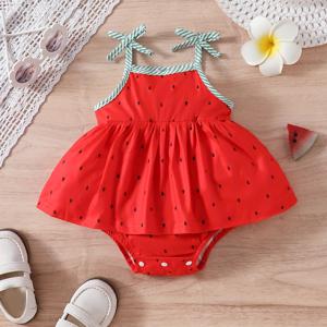 여름용 아기 소녀 옷, 카미 바디수트, 캐주얼 민소매 드레스, 아기용 수박 패턴 카툰
