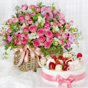 당일 꽃배달 꽃바구니 + 케익 전국배달 생일 꽃 A1862