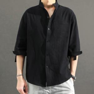 남성 여름 린넨 7부셔츠 캐주얼남방 통기성좋은 무지셔츠 3색상 XL-3XL