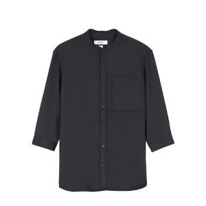 [애드호크] 남성 헨리넥 크롭 슬리브 셔츠 (BLACK)