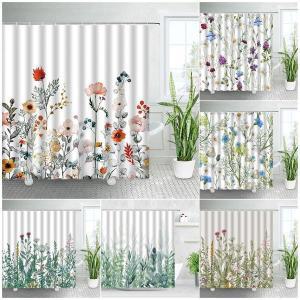 창문실커튼 민들레 꽃 샤워 커튼 세트 수채화 자연 식물 잎 북유럽 간단한 장식 욕실