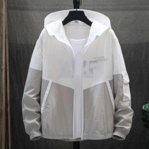 남성용 초경량 UV 자외선 차단 스킨 코트 빅 사이즈 후드 바람막이 재킷 줄무늬 캐주얼 외투 여름