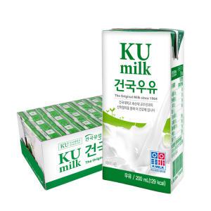 (소비기한 7월15일) 건국유업 건국 KU milk 멸균우유 200mL 24팩