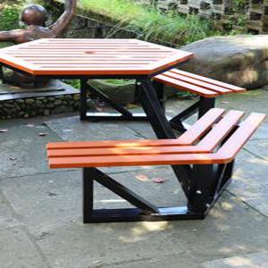 야외 테이블과 의자  레저 라운드 테이블 육각형 원목 플라스틱 나무 공원