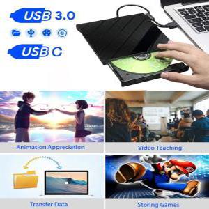 DVD 플레이어 KeManni 외장형 CD 드라이브 USB 3.0 Type C 2in1 노트북/데스크탑 PC/MacBook용 휴대용 CD/D