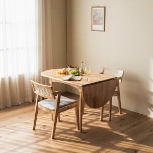 [레트로하우스] 베넷 고무나무 원목 타원 확장형 식탁 테이블 1600