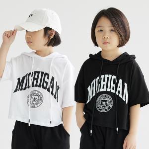 미시간 크롭 후드 반팔 티셔츠 / 남아 주니어 의류 초등학생 옷