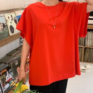 [옷자락]여자 빨강티 박스핏 큰사이즈 민무늬 라운드 면원단 티셔츠