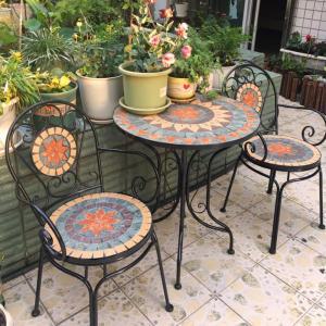 정원테이블 원형 카페 가든 발코니 커피 책상 의자 야외 세트 정원 데스크 2인 티테이블