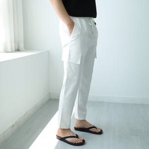 [맨즈북]기능성 스판 남자 여름린넨밴딩바지 9부 흰색카고팬츠