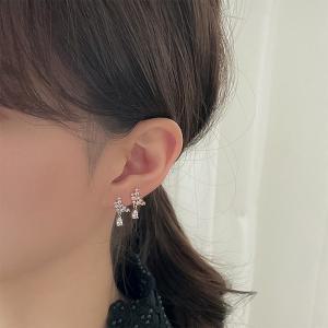 [다잇템][하프클럽/다잇템]여자 로즈골드 스톤 파츠 피어싱 드롭 귀걸이