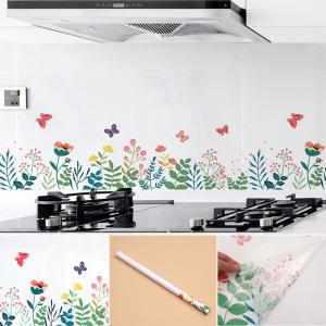 부엌 싱크대 시트지 기름 오염 방지 벽 부착 방수 투명 꽃 나비 필름 주방 타일 3M