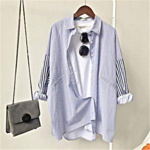여자 긴팔 스트라이프 오버핏 남방 패션 레이어드셔츠
