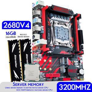 중고보드 Atermiter X99 D4 마더보드 키트 세트, Xeon E5 2680 V4 CPU LGA 2011-3 프로세서 DDR4 16GB 2X8G