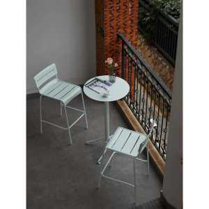 북유럽 빈티지 야외 2인용 바 테이블 의자 세트 원형 알루미늄 철제 루프탑 카페